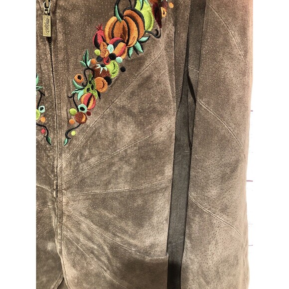 VINTAGE BOB MACKIE “DELLA ROBBIA” EMBROIDERED SUEDE JACKET Fall Pumpkins XL - Picture 3 of 9